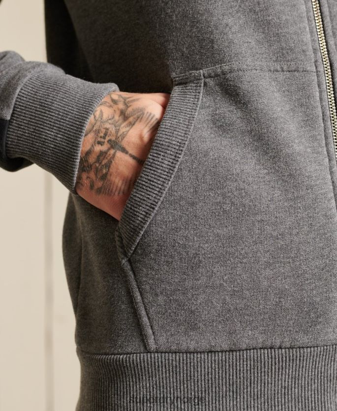 Superdry grå klær 86P46D891 vintage logo fargeblokk hettegenser med glidelås menn