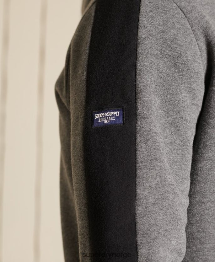 Superdry grå klær 86P46D891 vintage logo fargeblokk hettegenser med glidelås menn