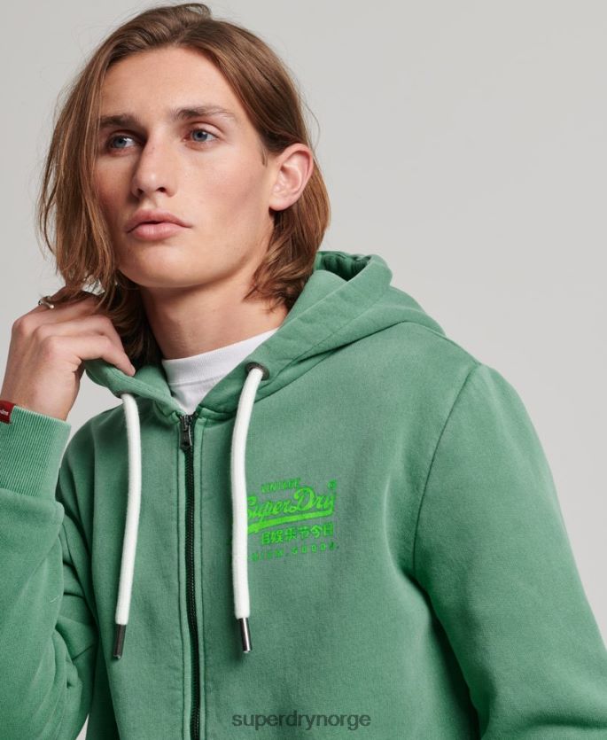 Superdry grønn klær 86P46D462 vintage logo neon hettegenser med glidelås menn