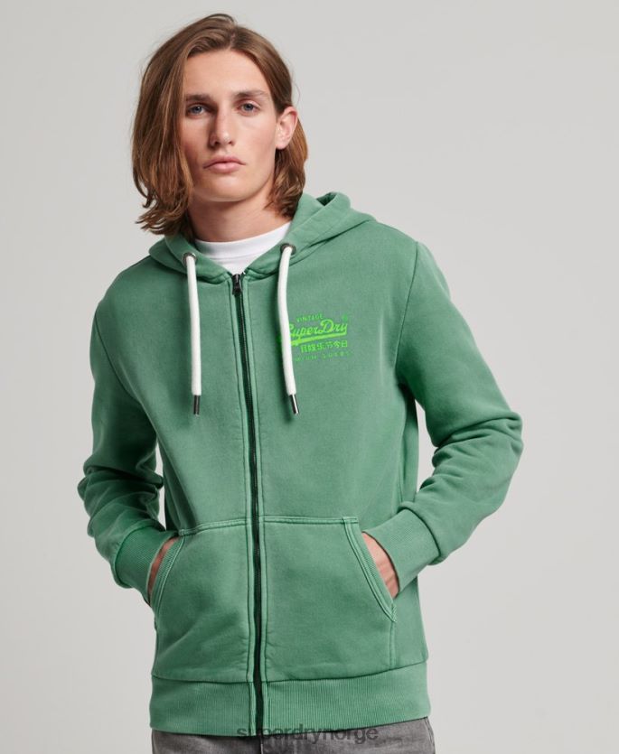 Superdry grønn klær 86P46D462 vintage logo neon hettegenser med glidelås menn