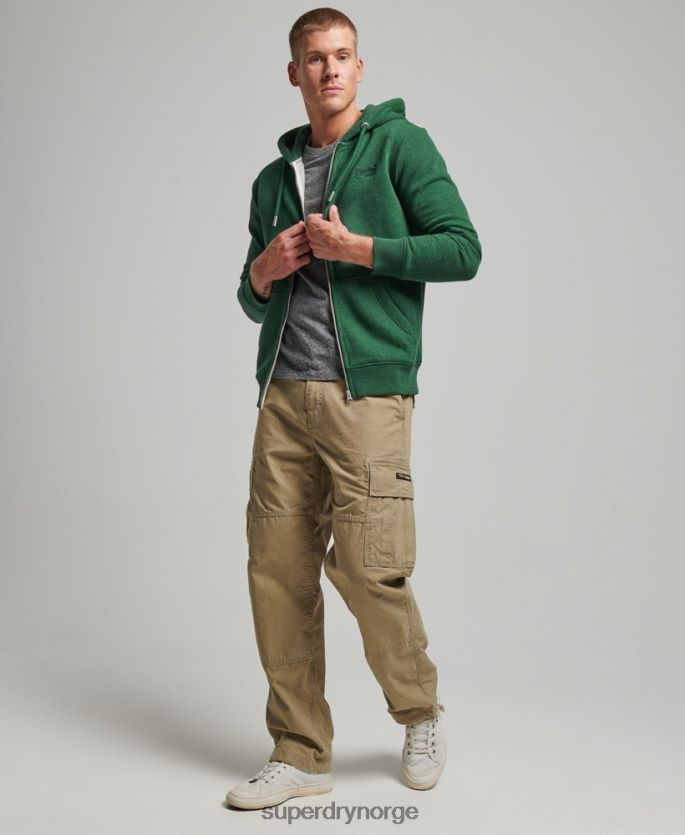 Superdry grønn klær 86P46D465 vintage logo brodert hettegenser med glidelås menn