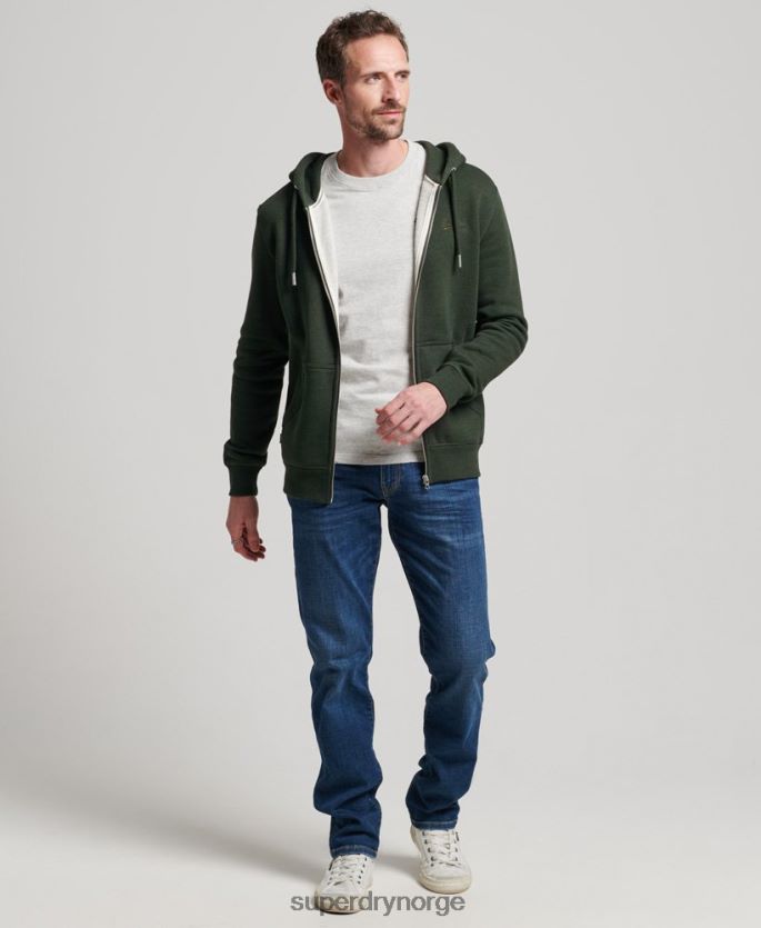 Superdry grønn klær 86P46D487 vintage logo brodert hettegenser med glidelås menn