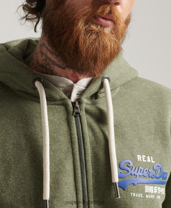 Superdry grønn klær 86P46D5121 klassisk grafisk logo hettegenser med glidelås menn