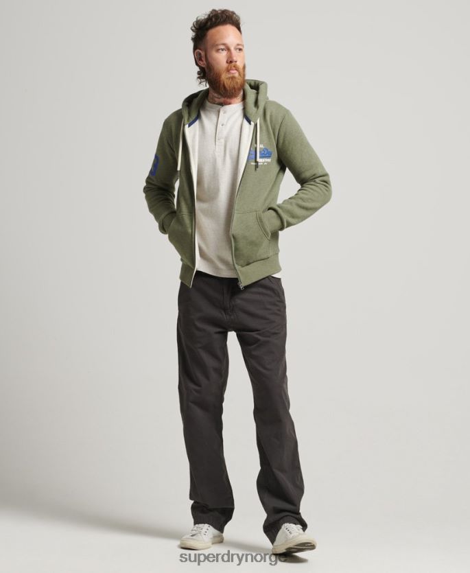 Superdry grønn klær 86P46D5121 klassisk grafisk logo hettegenser med glidelås menn