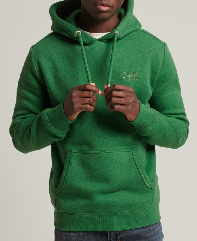 Superdry grønn klær 86P46D5192 vintage logobrodert hettegenser i økologisk bomull menn