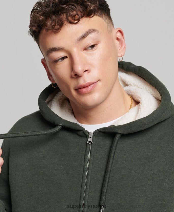 Superdry grønn klær 86P46D5204 essensiell borg-fôret hettegenser med glidelås menn