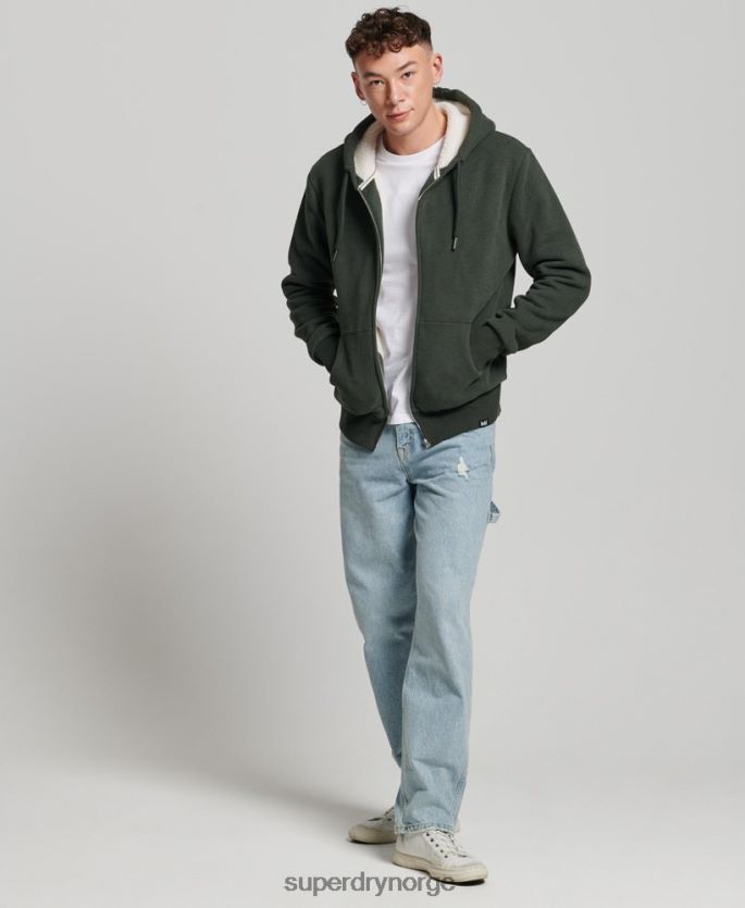 Superdry grønn klær 86P46D5204 essensiell borg-fôret hettegenser med glidelås menn