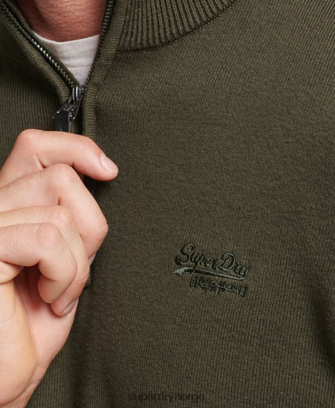 Superdry grønn klær 86P46D5243 Henley sweatshirt med brodert økologisk bomull menn