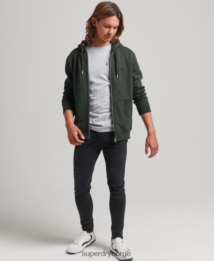 Superdry grønn klær 86P46D525 vintage logobrodert hettegenser med glidelås i økologisk bomull menn