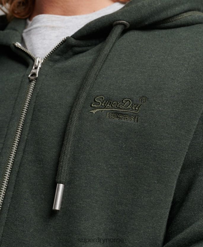 Superdry grønn klær 86P46D525 vintage logobrodert hettegenser med glidelås i økologisk bomull menn