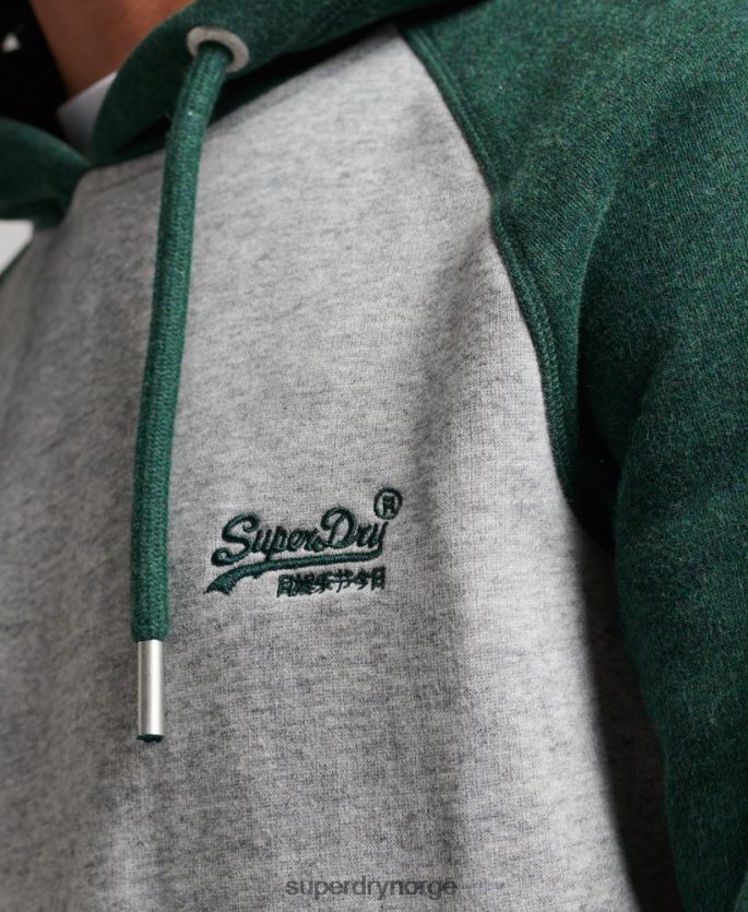 Superdry grønn klær 86P46D547 vintage logo baseball hettegenser i økologisk bomull menn