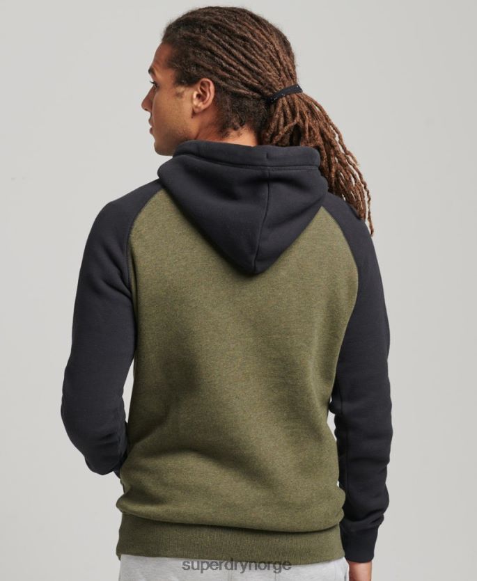 Superdry grønn klær 86P46D696 vintage logo baseball hettegenser i økologisk bomull menn