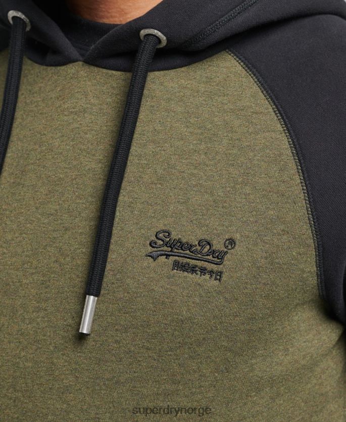 Superdry grønn klær 86P46D696 vintage logo baseball hettegenser i økologisk bomull menn