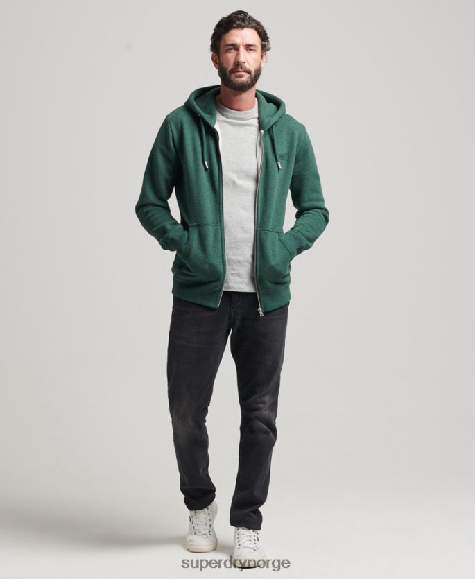 Superdry grønn klær 86P46D710 vintage logobrodert hettegenser med glidelås i økologisk bomull menn