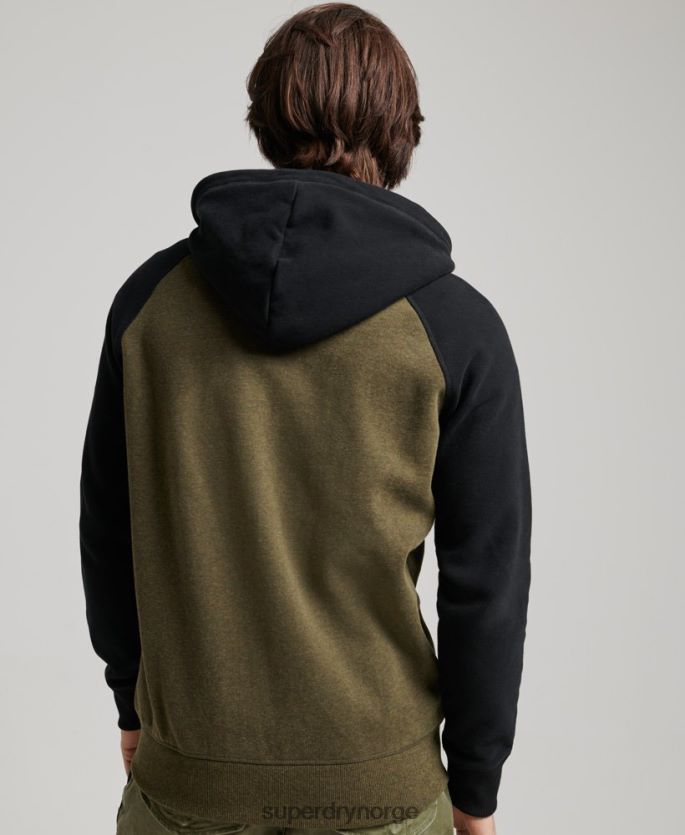 Superdry grønn klær 86P46D723 vintage logo brodert baseball hettegenser med glidelås menn