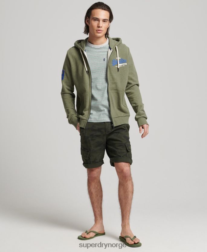 Superdry grønn klær 86P46D840 vintage logo klassisk hettegenser med glidelås menn