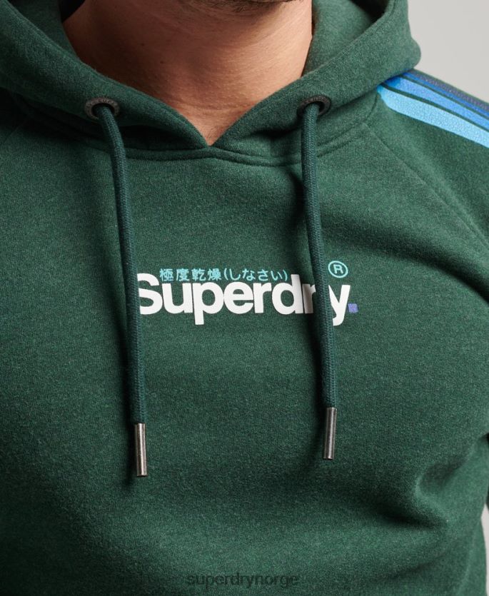 Superdry grønn klær 86P46D879 cali-ermet hettegenser med stripe kjernelogo menn