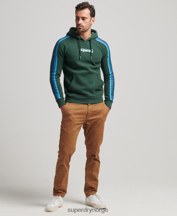 Superdry grønn klær 86P46D879 cali-ermet hettegenser med stripe kjernelogo menn