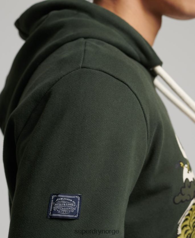 Superdry grønn klær 86P46D884 vintage logo ubørstet narrativ hettegenser menn