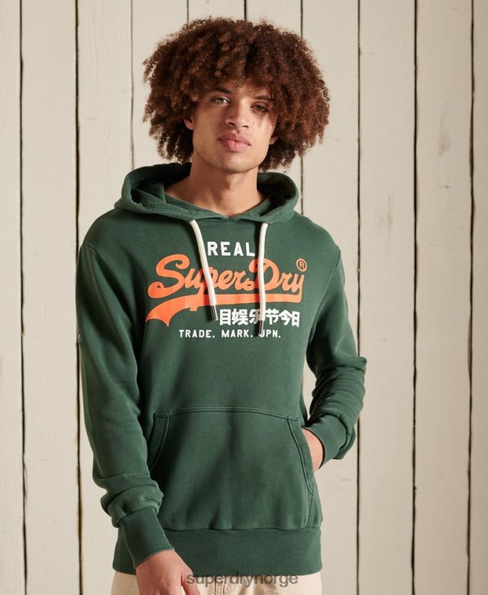 Superdry grønn klær 86P46D893 vintage logo amerikansk klassisk ubørstet hettegenser menn