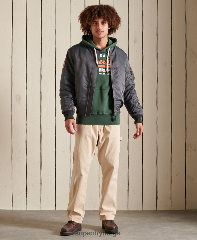 Superdry grønn klær 86P46D893 vintage logo amerikansk klassisk ubørstet hettegenser menn