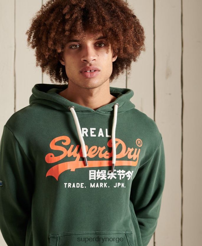 Superdry grønn klær 86P46D893 vintage logo amerikansk klassisk ubørstet hettegenser menn