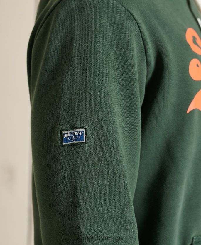 Superdry grønn klær 86P46D893 vintage logo amerikansk klassisk ubørstet hettegenser menn