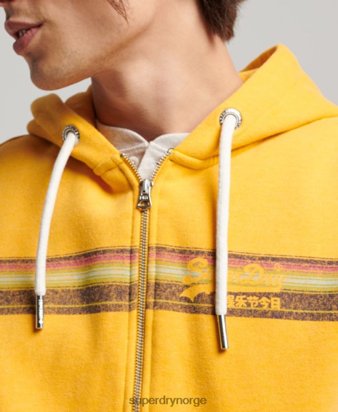 Superdry gul klær 86P46D485 vintage logo cali hettegenser med glidelås menn