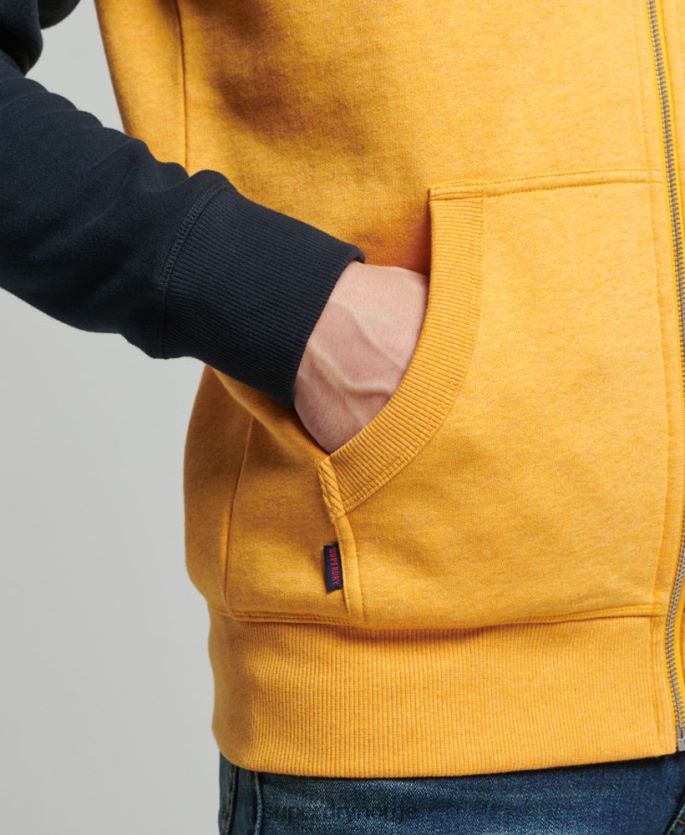 Superdry gul klær 86P46D5174 organisk bomull vintage logo baseball hettegenser med glidelås menn