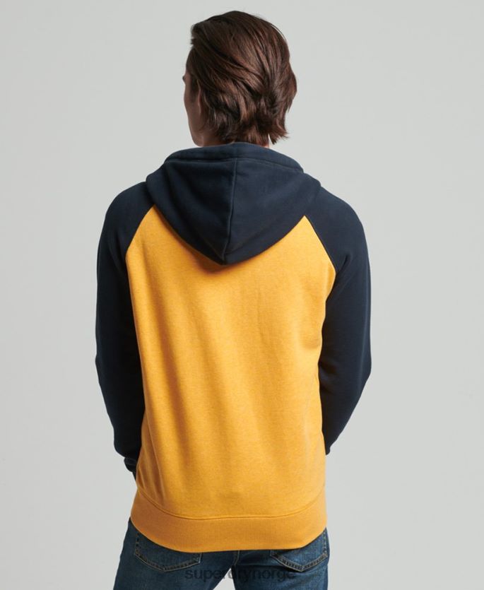 Superdry gul klær 86P46D5174 organisk bomull vintage logo baseball hettegenser med glidelås menn