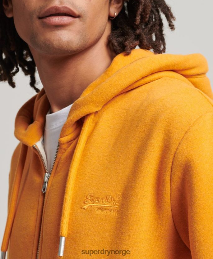 Superdry gul klær 86P46D580 vintage logobrodert hettegenser med glidelås i økologisk bomull menn