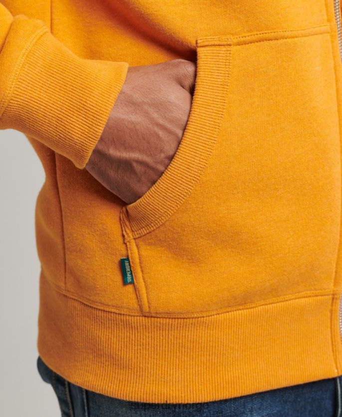 Superdry gul klær 86P46D580 vintage logobrodert hettegenser med glidelås i økologisk bomull menn