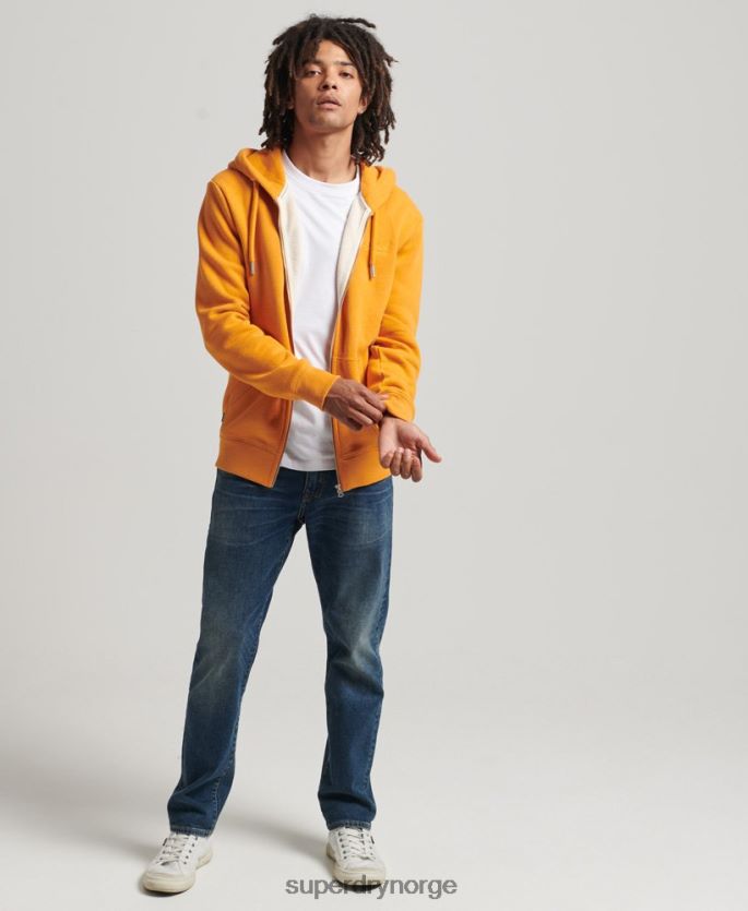 Superdry gul klær 86P46D580 vintage logobrodert hettegenser med glidelås i økologisk bomull menn