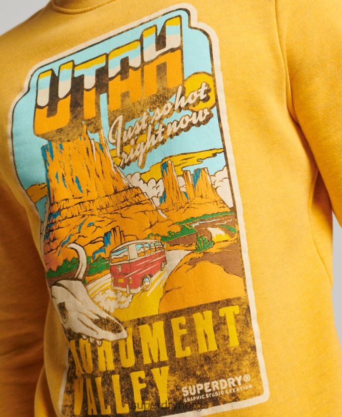 Superdry gull klær 86P46D5079 reise postkort grafisk sweatshirt menn