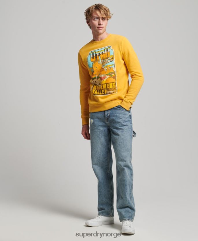 Superdry gull klær 86P46D5079 reise postkort grafisk sweatshirt menn