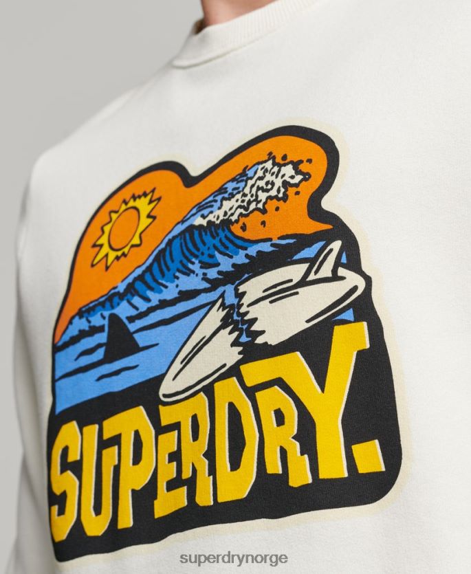 Superdry hvit klær 86P46D542 reise klistremerke crew sweatshirt menn