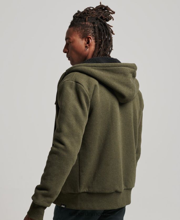 Superdry kaki klær 86P46D4990 essensiell borg-fôret hettegenser med glidelås menn