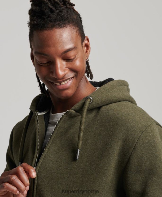 Superdry kaki klær 86P46D4990 essensiell borg-fôret hettegenser med glidelås menn