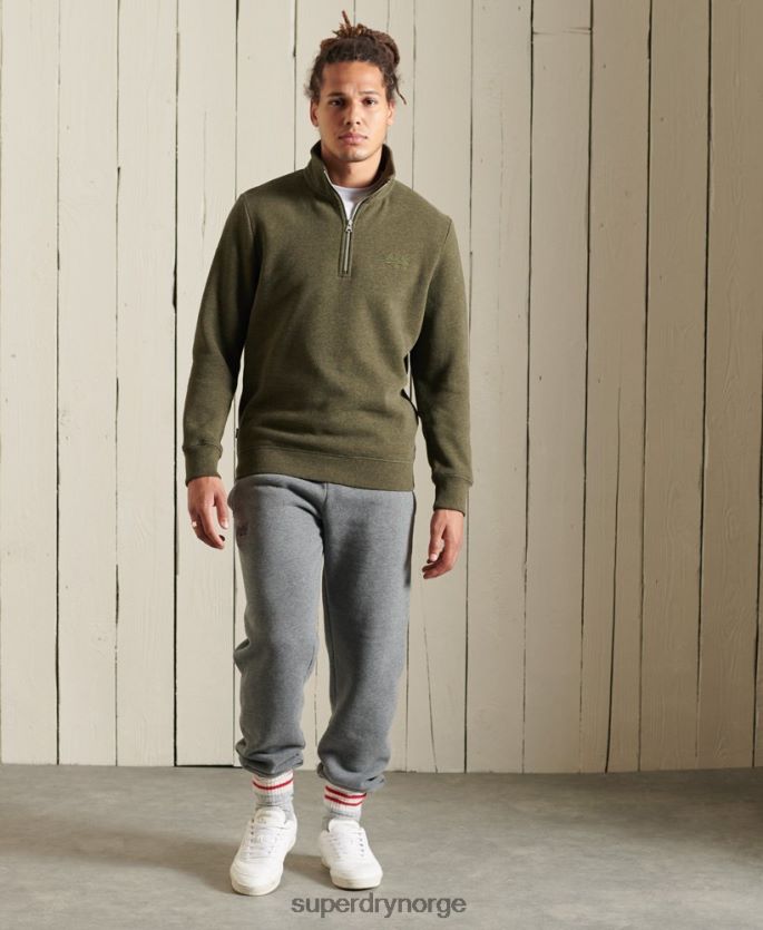 Superdry kaki klær 86P46D5033 vintage logo brodert henley sweatshirt med glidelås menn