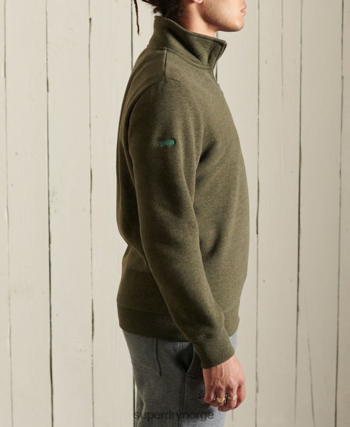 Superdry kaki klær 86P46D5033 vintage logo brodert henley sweatshirt med glidelås menn