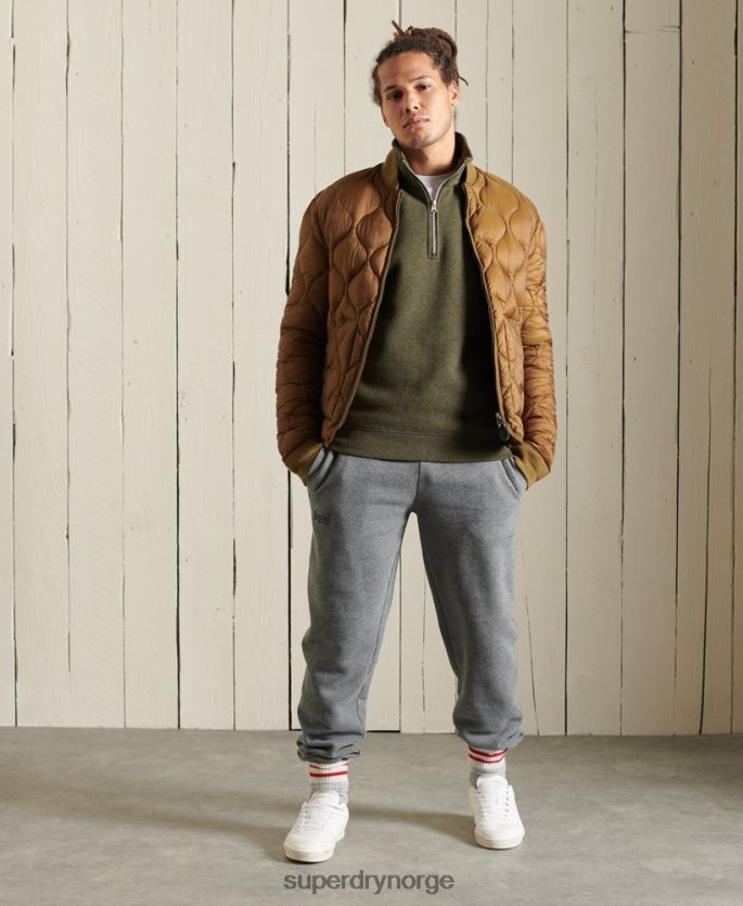 Superdry kaki klær 86P46D5033 vintage logo brodert henley sweatshirt med glidelås menn