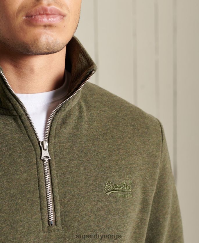 Superdry kaki klær 86P46D5033 vintage logo brodert henley sweatshirt med glidelås menn