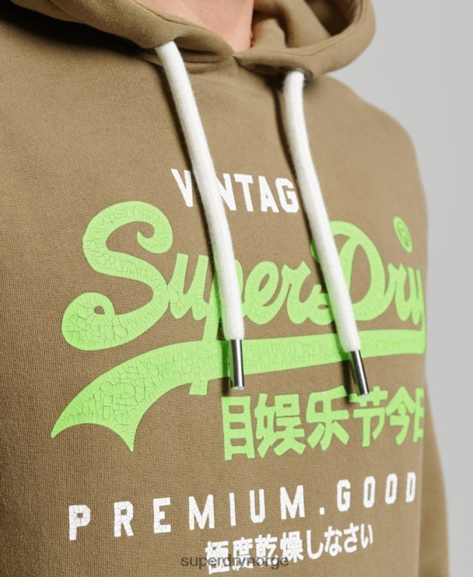 Superdry kaki klær 86P46D524 vintage logo premium overfarget hettegenser menn