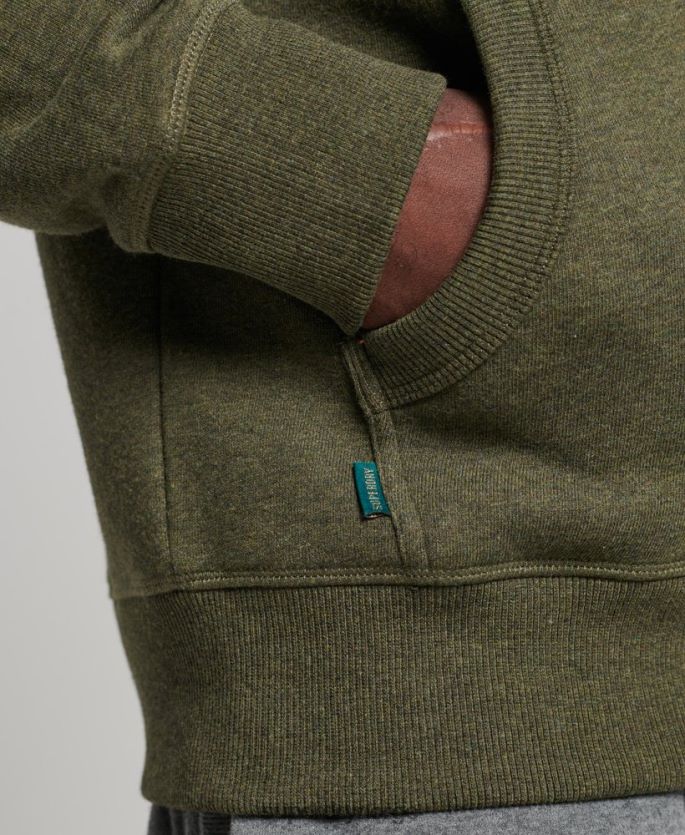 Superdry kaki klær 86P46D545 vintage logobrodert hettegenser med glidelås i økologisk bomull menn