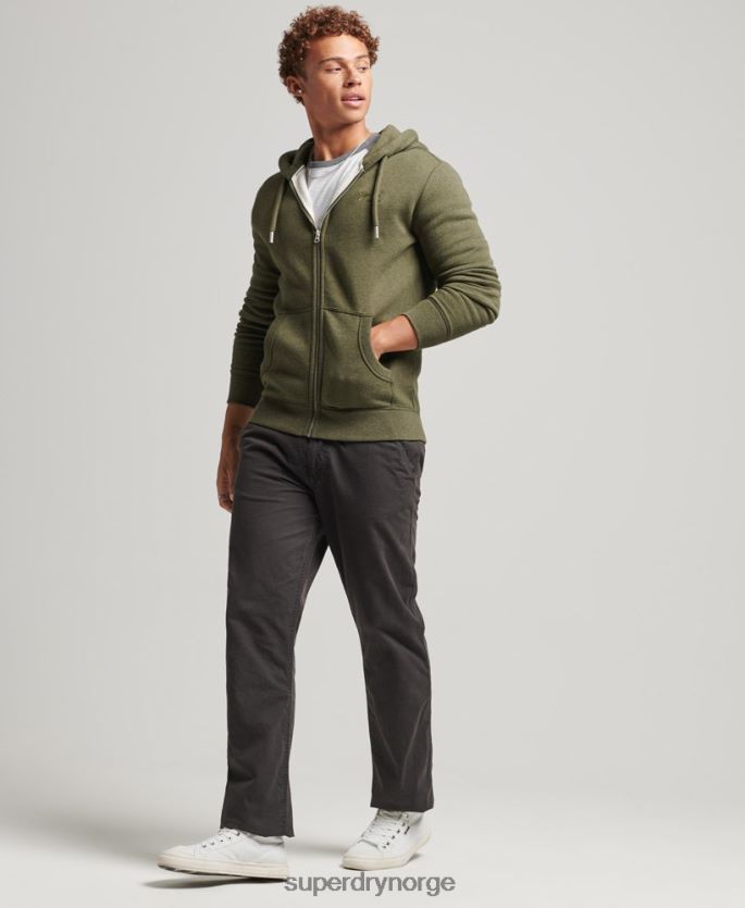 Superdry kaki klær 86P46D559 vintage logobrodert hettegenser med glidelås i økologisk bomull menn