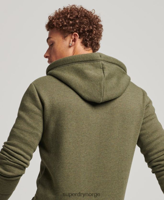 Superdry kaki klær 86P46D559 vintage logobrodert hettegenser med glidelås i økologisk bomull menn