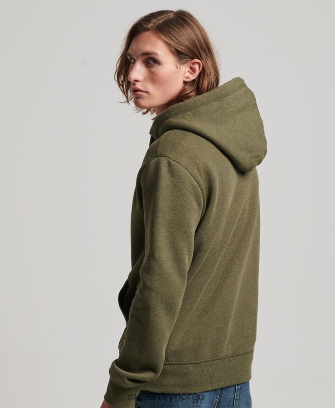 Superdry kaki klær 86P46D703 vintage logo brodert hettegenser med glidelås menn