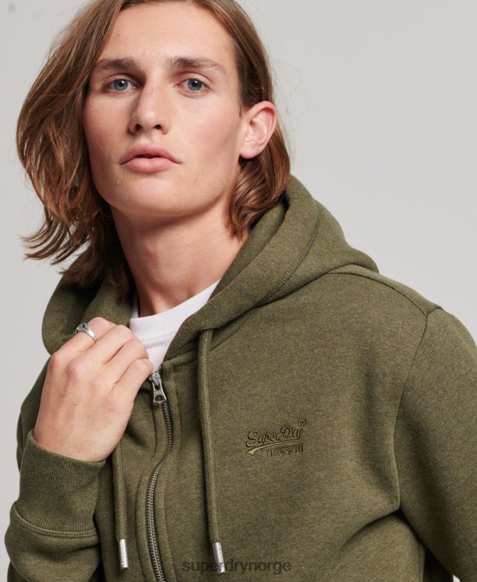 Superdry kaki klær 86P46D703 vintage logo brodert hettegenser med glidelås menn