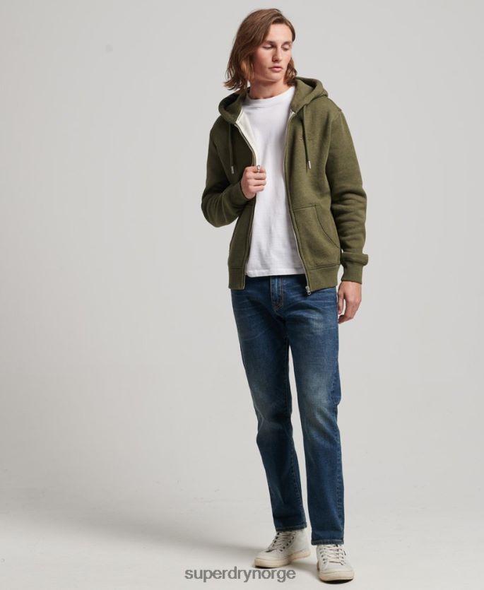 Superdry kaki klær 86P46D703 vintage logo brodert hettegenser med glidelås menn