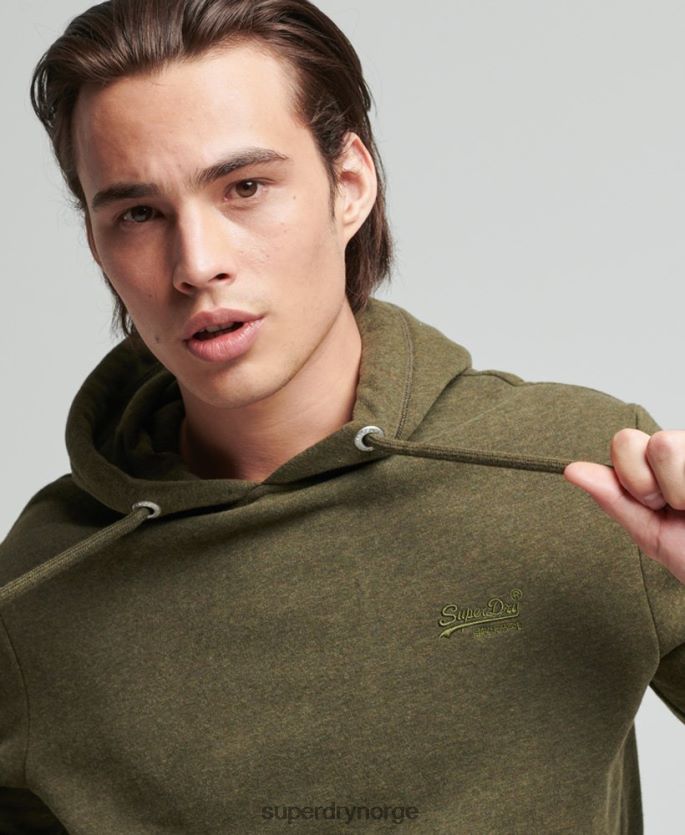 Superdry kaki klær 86P46D768 vintage logobrodert hettegenser i økologisk bomull menn